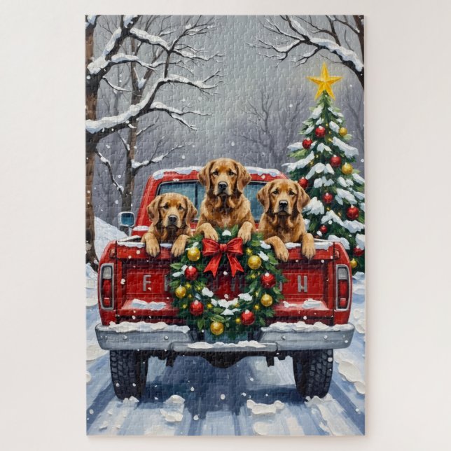 Chesapeake Bay Retriever Christmas Red Truck  Puzzle (Vertikal)