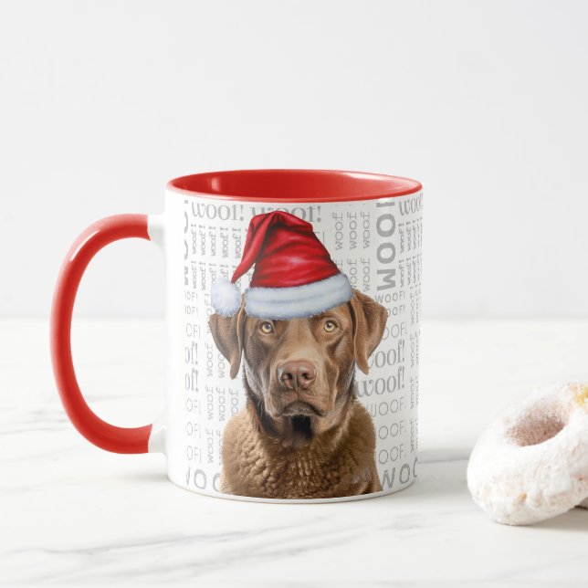Chesapeake Bay Retriever Dog Santa Woof Hintergrun Tasse (Mit Donut)