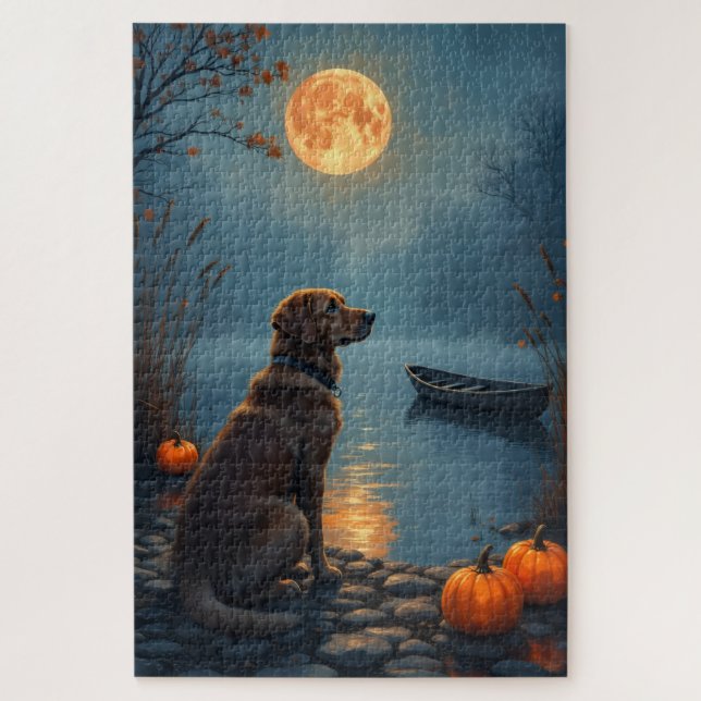 Chesapeake Bay Retriever Lakeside Halloween Kunst Puzzle (Vertikal)