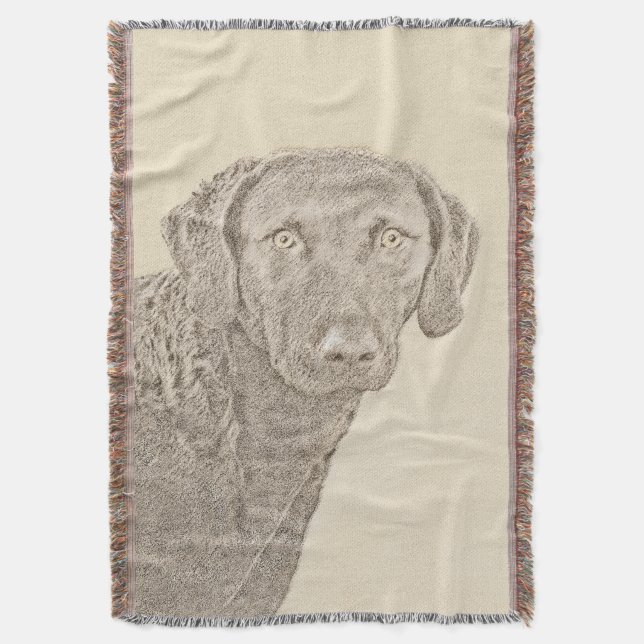 Chesapeake Bay Retriever Malerei Original Dog Art Decke (Vorderseite Vertikal)