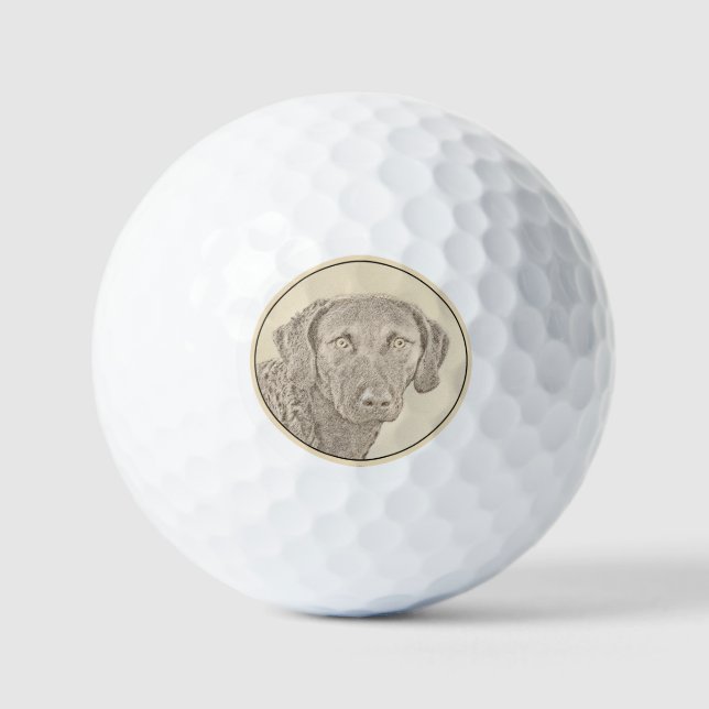 Chesapeake Bay Retriever Malerei Original Dog Art Golfball (Vorderseite)