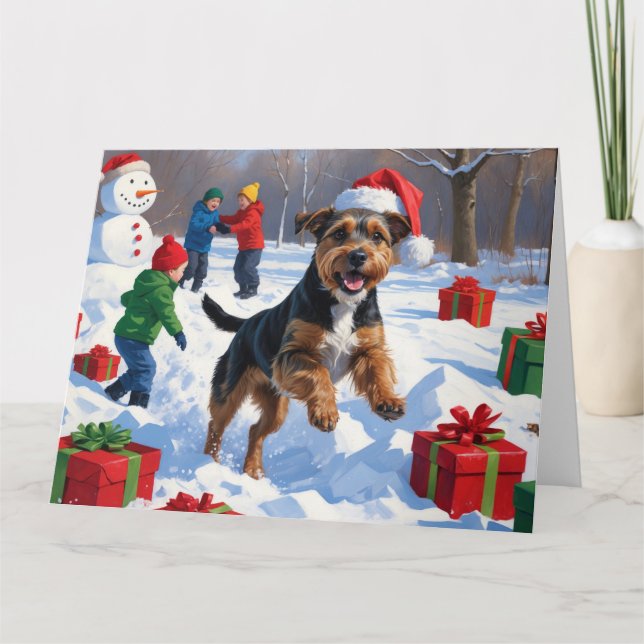 Chesapeake Bay Retriever Schnee mit Weihnachtsmütz Karte (Vorderseite)