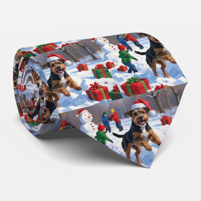 Chesapeake Bay Retriever Schnee mit Weihnachtsmütz Krawatte (Gerollt)