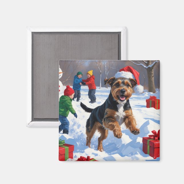 Chesapeake Bay Retriever Schnee mit Weihnachtsmütz Magnet (Vorderseite/Rückseite)