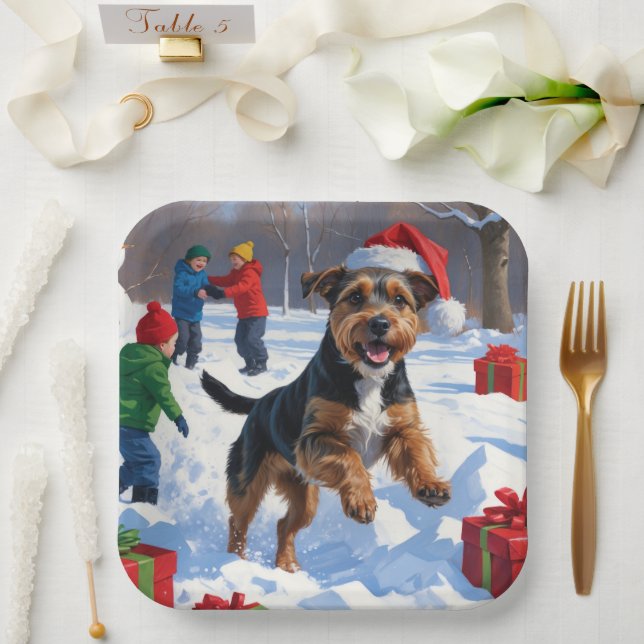 Chesapeake Bay Retriever Schnee mit Weihnachtsmütz Pappteller (Hochzeit)