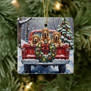 Chesapeake Bay Retriever Weihnachten Roter LKW Keramikornament