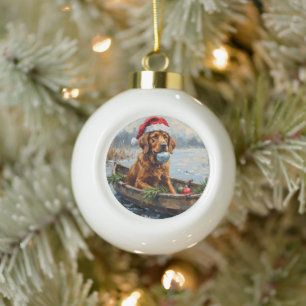 Chesapeake Bay Retriever Weihnachts-Jagdboot Keramik Kugel-Ornament