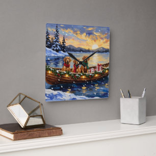 Chesapeake Bay Retriever Weihnachtsboot-Feiertag Quadratische Wanduhr