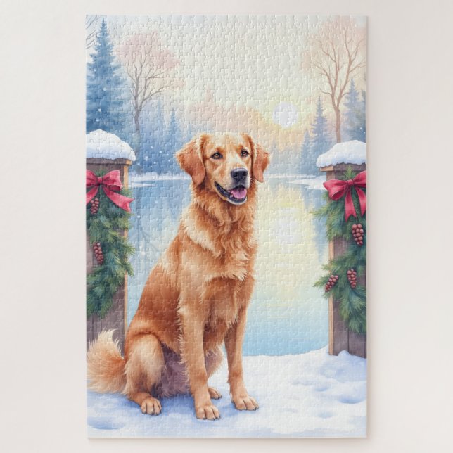 Chesapeake Bay Retriever Winter Lakeside Christmas Puzzle (Vertikal)