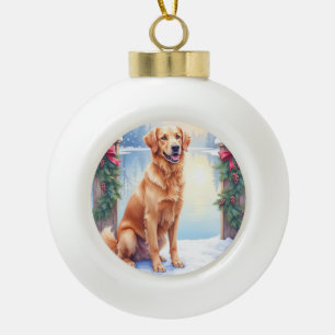 Chesapeake Bay Retriever Winter Lakeside Weihnacht Keramik Kugel-Ornament