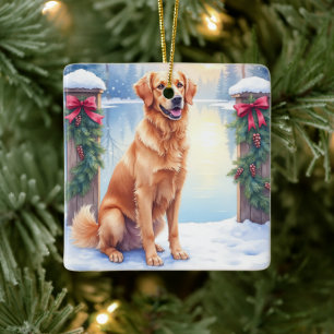 Chesapeake Bay Retriever Winter Lakeside Weihnacht Keramikornament