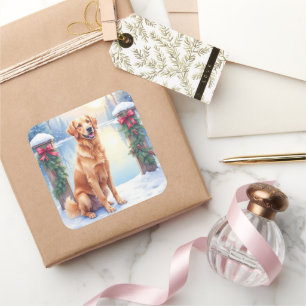 Chesapeake Bay Retriever Winter Lakeside Weihnacht Quadratischer Aufkleber