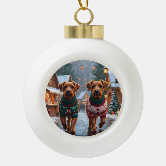 Chesapeake Bay Terrier Christmas Snow Holiday Keramik Kugel-Ornament (Vorderseite)