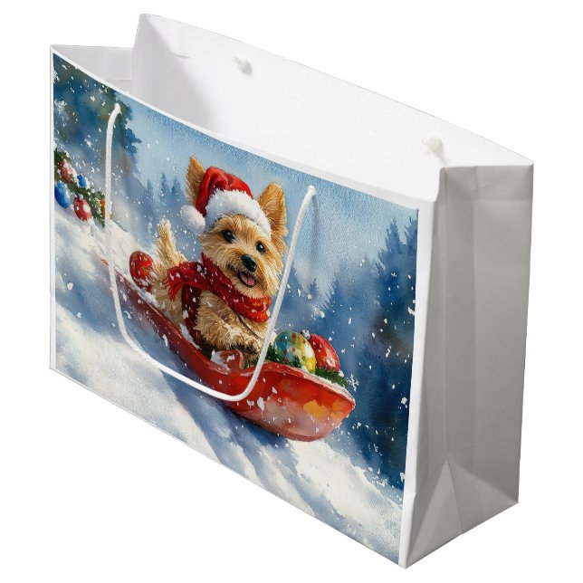 Chesapeake Bay Terrier Dog in Sledge Weihnachten Große Geschenktüte (Vorderseite Schrägansicht)