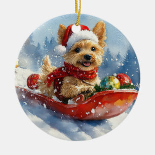 Chesapeake Bay Terrier Dog in Sledge Weihnachten Keramik Ornament