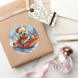 Chesapeake Bay Terrier Dog in Sledge Weihnachten Runder Aufkleber