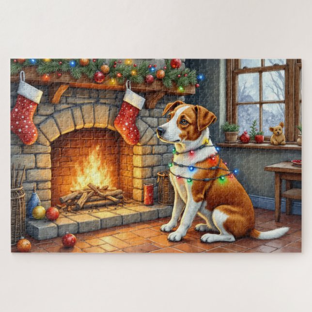 Chesapeake Bay Terrier Fireplace Christmas Lights Puzzle (Horizontal)