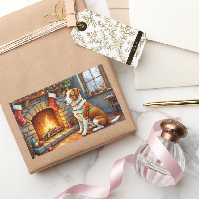 Chesapeake Bay Terrier Fireplace Christmas Lights Rechteckiger Aufkleber (Schenken)