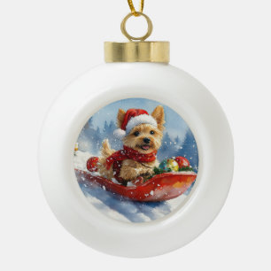 Chesapeake Bay Terrier Hund im Schlitten Weihnacht Keramik Kugel-Ornament