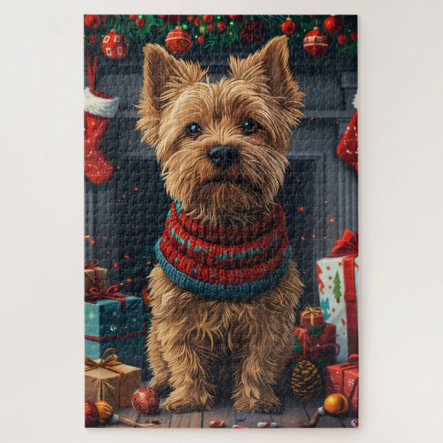 Chesapeake Bay Terrier Hund mit Weihnachtsgeschenk Puzzle (Vertikal)
