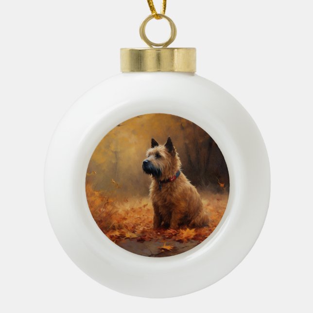 Chesapeake Bay Terrier im Herbst Verlassen Keramik Kugel-Ornament (Vorderseite)