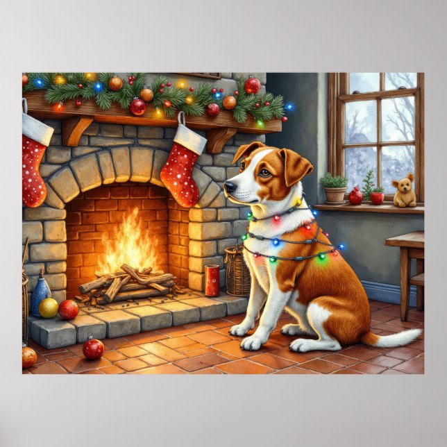 Chesapeake Bay Terrier Kamin Weihnachtslichter Poster (Vorne)