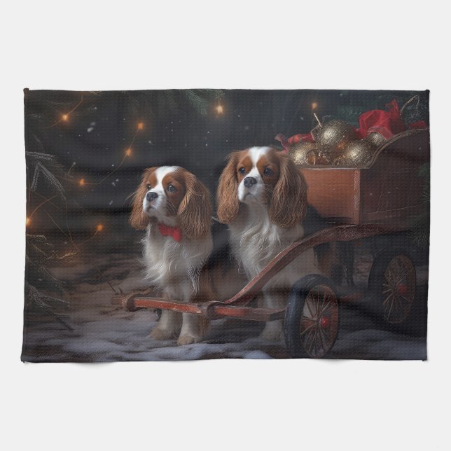 Chesapeake Bay Terrier Snowy Sleigh Weihnachten Geschirrtuch (Horizontal)