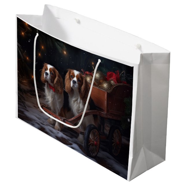 Chesapeake Bay Terrier Snowy Sleigh Weihnachten Große Geschenktüte (Vorderseite Schrägansicht)