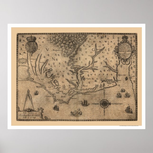 Chesapeake Bay Virginia Karte 1590 Poster (Vorne)