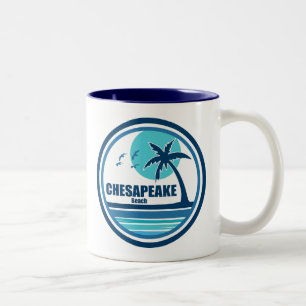 Chesapeake Beach Maryland Palm Tree Birds Zweifarbige Tasse