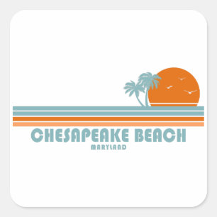 Chesapeake Beach Maryland Sun Palm Trees Quadratischer Aufkleber