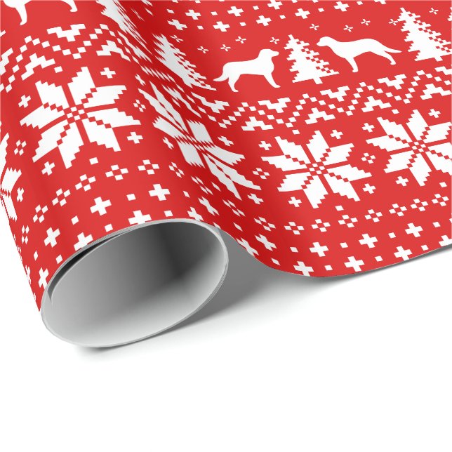 Chesapeake-Bucht-Retriever-Silhouette-Muster-Rot Geschenkpapier (Rolleneckpunkt)