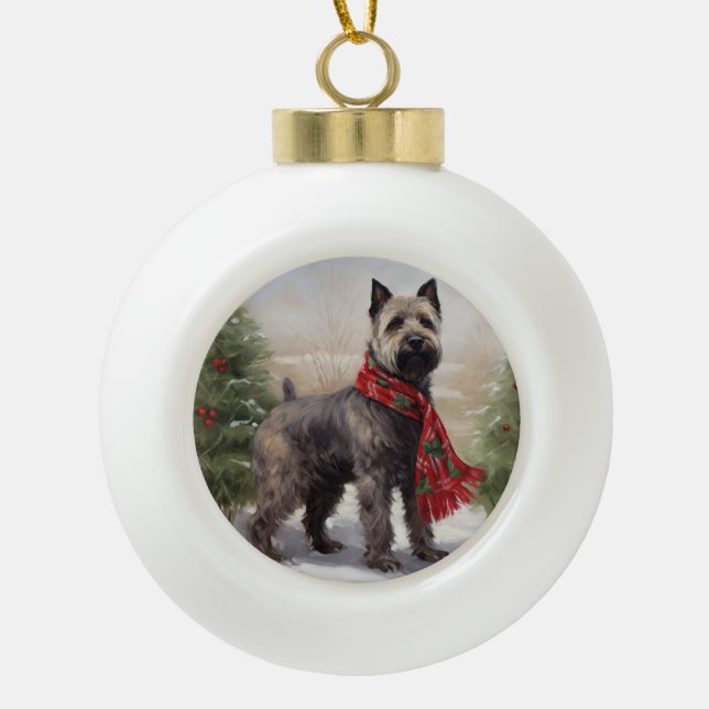Chesapeake Dog in Schnee Weihnachten Keramik Kugel-Ornament (Vorderseite)