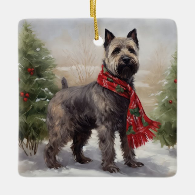 Chesapeake Dog in Schnee Weihnachten Keramikornament (Vorderseite)