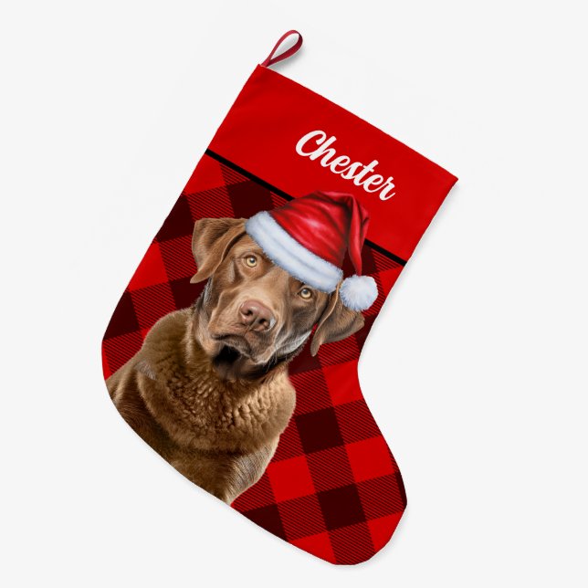 Chesapeake Retriever Kariert Personalisiert Großer Weihnachtsstrumpf (Vorderansicht (hängend))