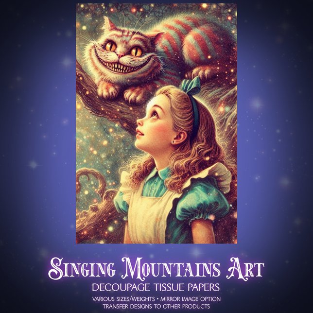 Cheshire Cat Alice Classic Illustration Decoupage Seidenpapier (Von Creator hochgeladen)