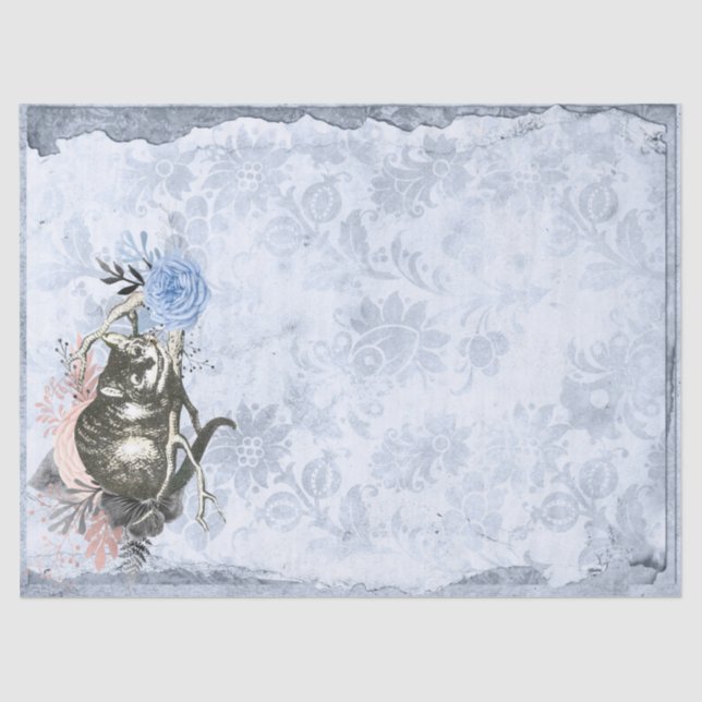 Cheshire Cat Alice im Wunderland Blue Decoupage Seidenpapier (Vorderseite)