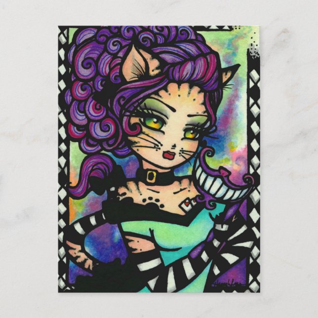 Cheshire Cat Alice Smoke Fairy Fantasy Girl of the Postkarte (Vorderseite)