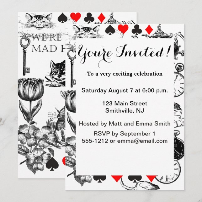 Cheshire Cat classic Alice im Wunderland mad Einladung (Vorne/Hinten)