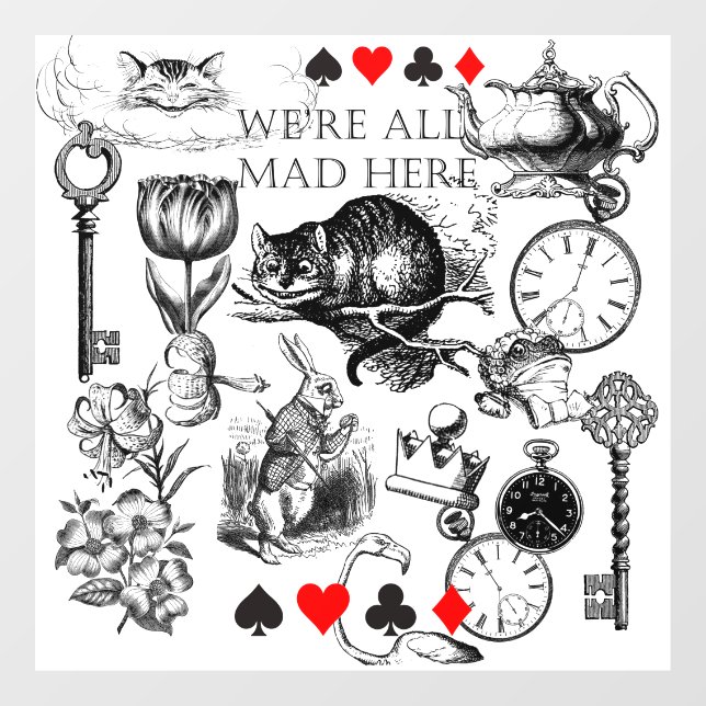 Cheshire Cat classic Alice im Wunderland mad Fensteraufkleber (Blatt)