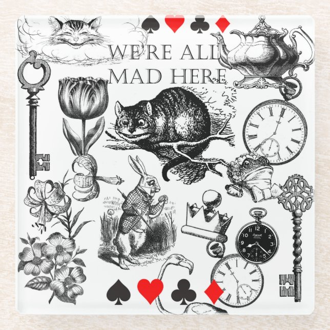Cheshire Cat classic Alice im Wunderland mad Glasuntersetzer (Vorderseite)
