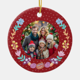 Cheshire Cat Floral Wreath Red Christmas Keramik Ornament