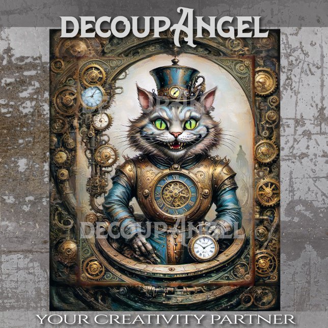 Cheshire Cat in Steampunk Wonderland Decoupage Seidenpapier (Von Creator hochgeladen)