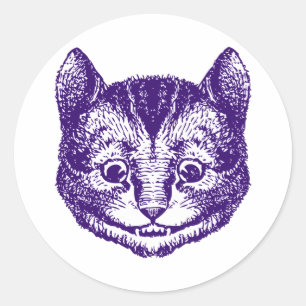 Cheshire Cat Inked Lila Runder Aufkleber