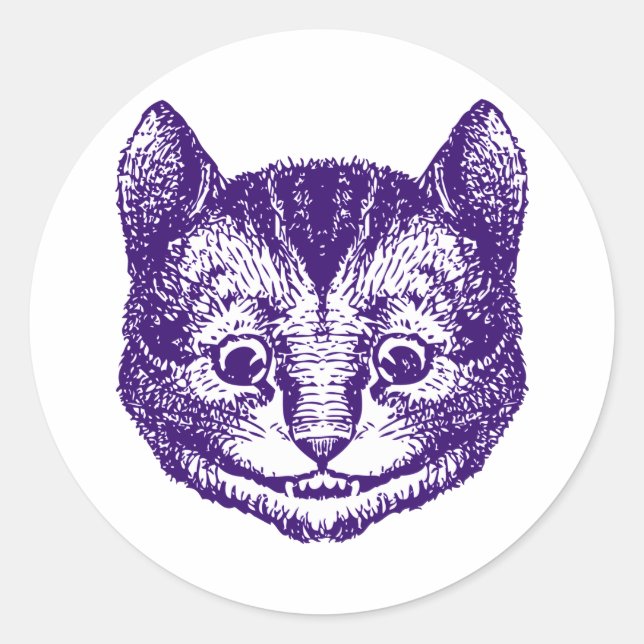 Cheshire Cat Inked Lila Runder Aufkleber (Vorderseite)