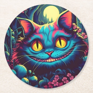 Cheshire Cat Lächeln Alice im Wunderland Runder Pappuntersetzer