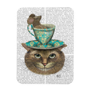 Cheshire Cat mit Cup auf Kopf Magnet