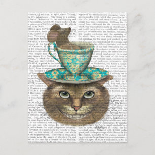 Cheshire Cat mit Cup auf Kopf Postkarte
