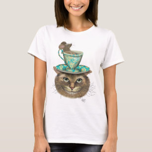 Cheshire Cat mit Cup auf Kopf T-Shirt