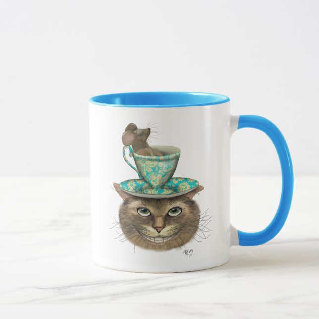 Cheshire Cat mit Cup auf Kopf Tasse (Rechts)
